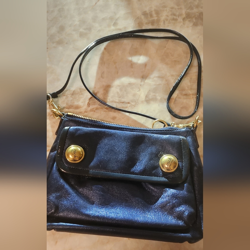 Coach Poppy Shiny Navy Blue And Gold Elegant and Gold Women's Bag